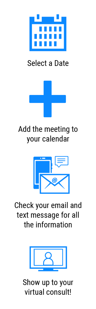 Rondeau-Virtual-Consults-Icons-misc-2 Select a Date, Add the meeting to your calendar, Check your email and text message for all the information, Show up to your virtual consult!